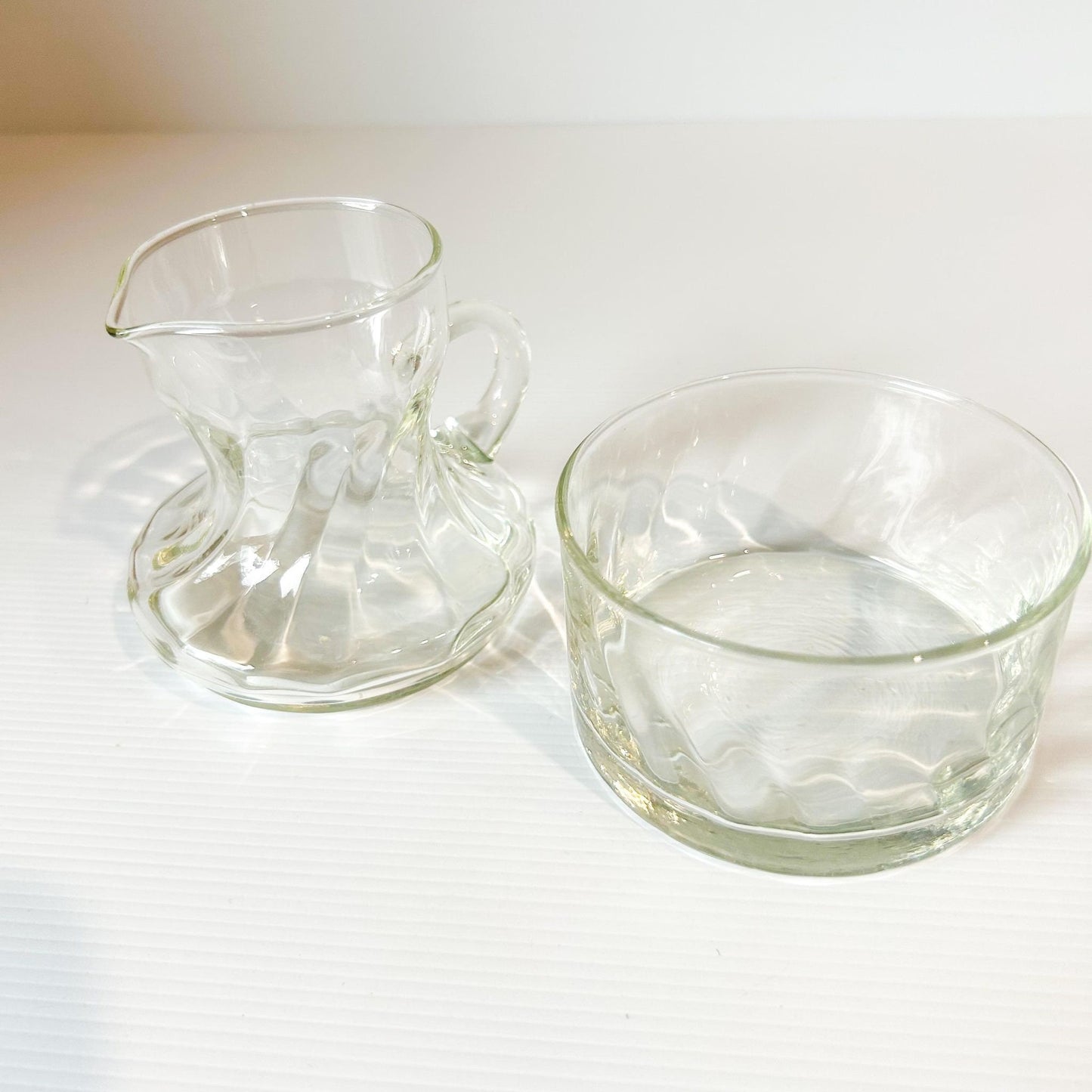 Vintage Clear Glass Creamer and Sugar Bowl Set: Swirl Pattern