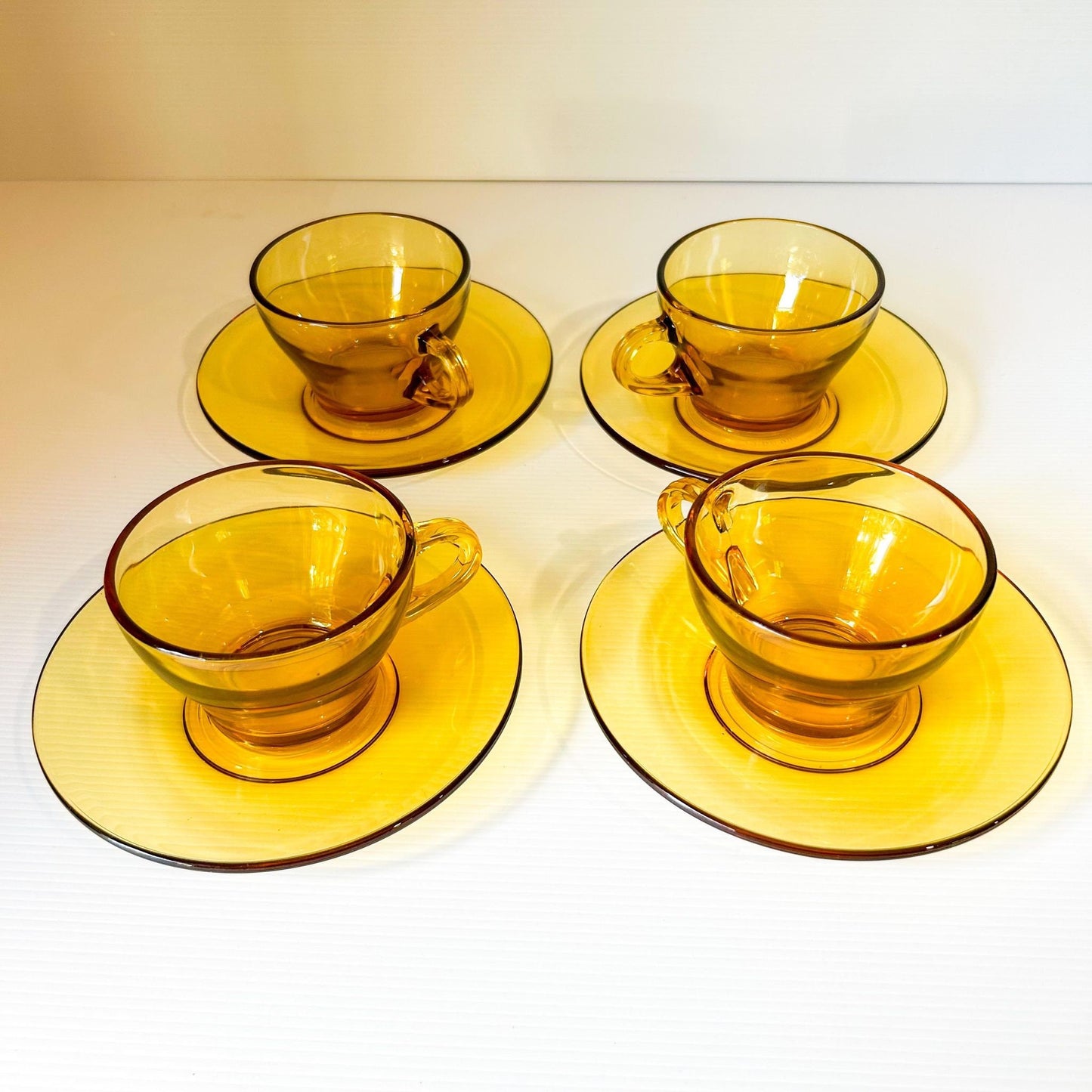 Retro Amber Glass Espresso Cup & Saucer Set - Bormioli Italy (8 Piece)