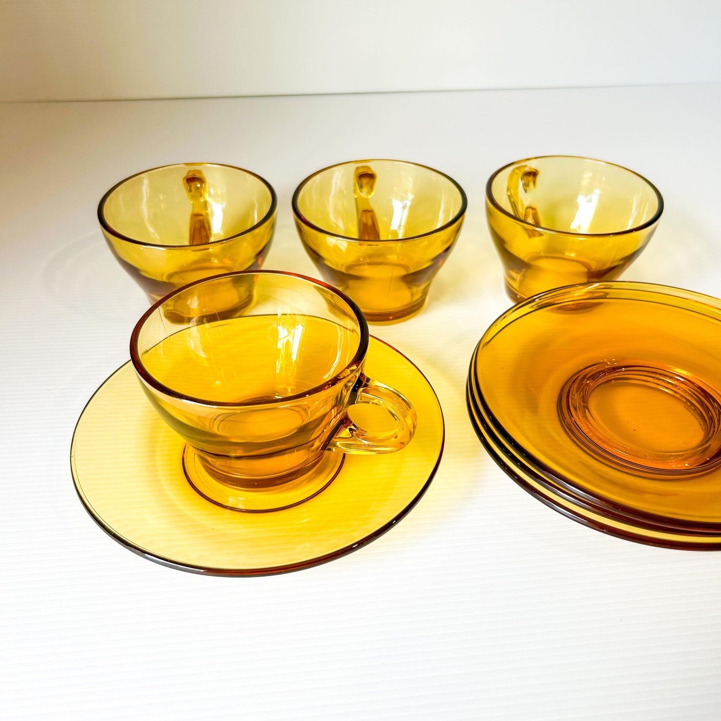 Retro Amber Glass Espresso Cup & Saucer Set - Bormioli Italy (8 Piece)