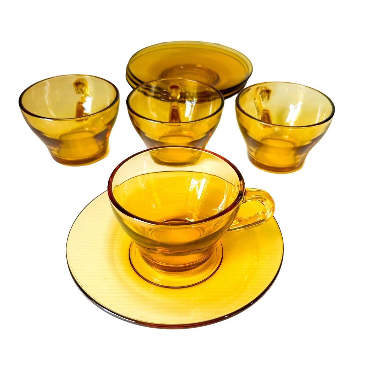 Retro Amber Glass Espresso Cup & Saucer Set - Bormioli Italy (8 Piece)
