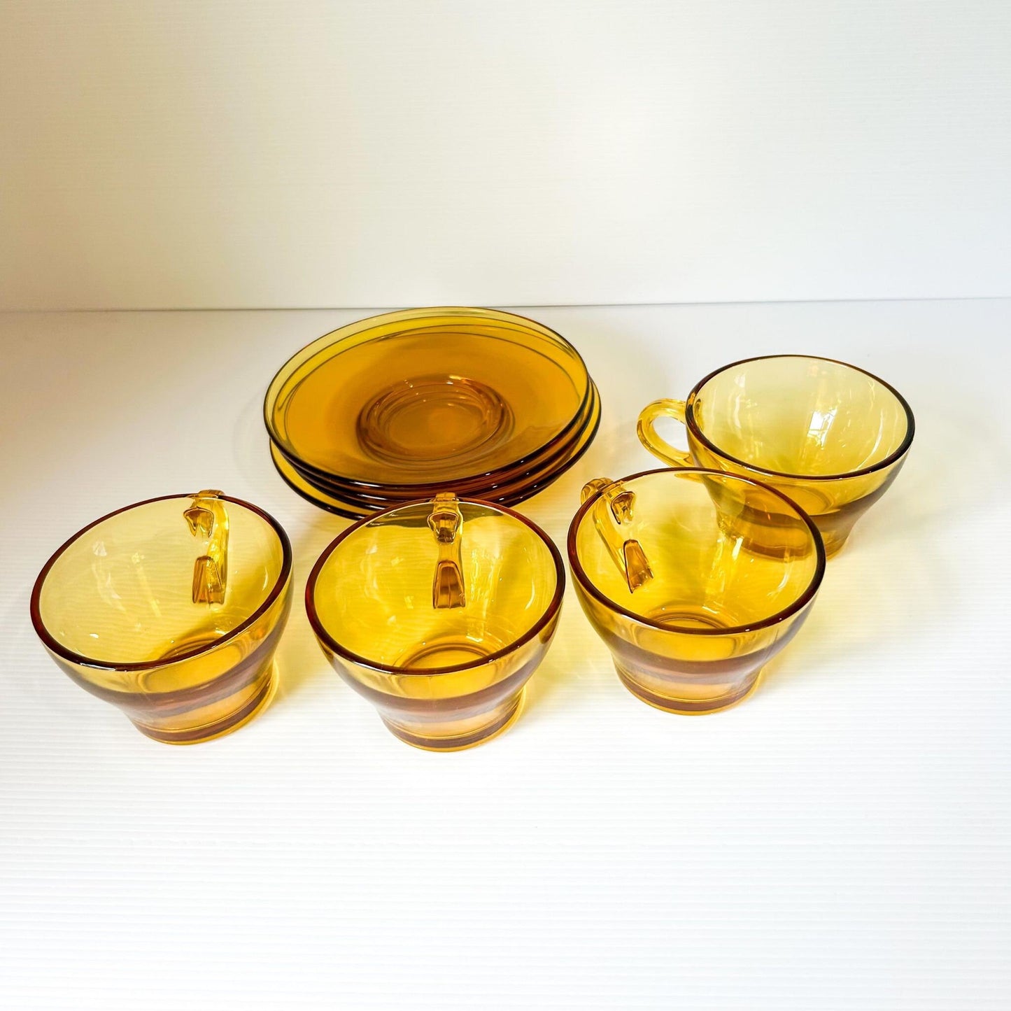 Retro Amber Glass Espresso Cup & Saucer Set - Bormioli Italy (8 Piece)