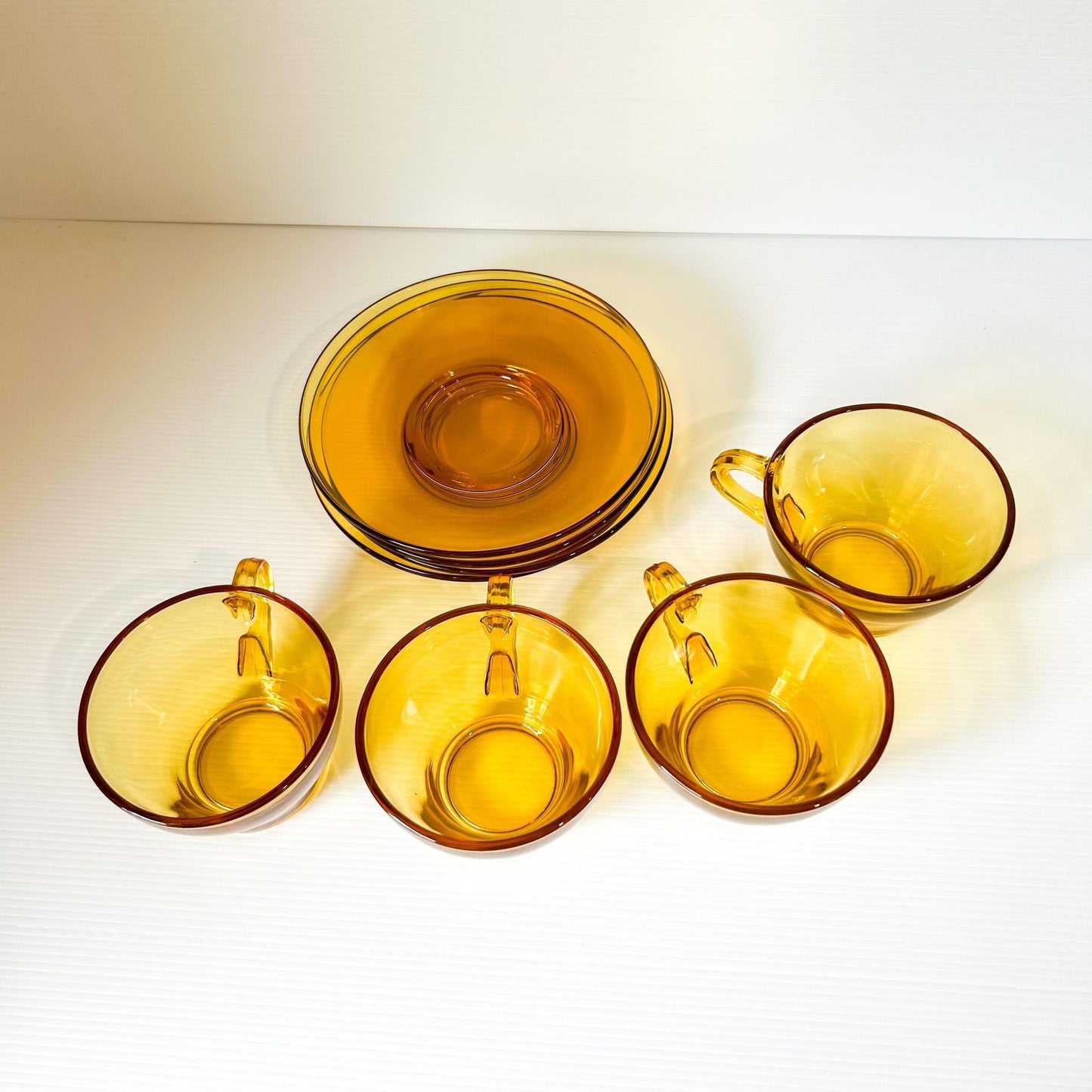 Retro Amber Glass Espresso Cup & Saucer Set - Bormioli Italy (8 Piece)