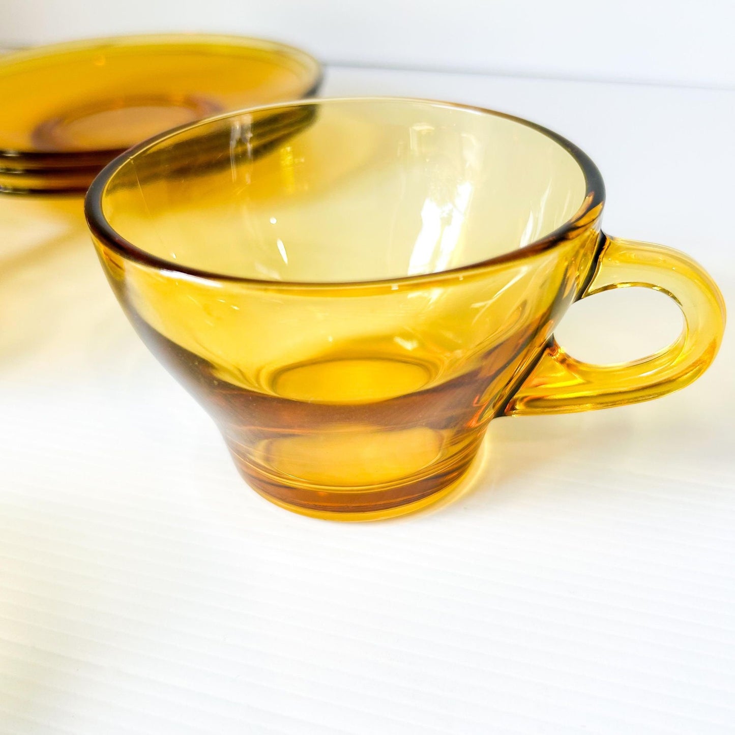 Retro Amber Glass Espresso Cup & Saucer Set - Bormioli Italy (8 Piece)