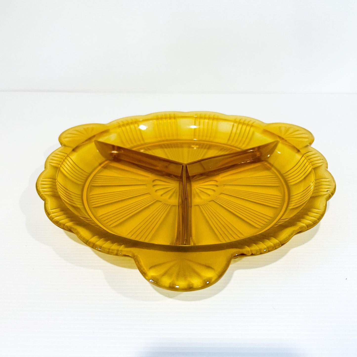 Vintage Amber Frosted Glass Divided Serving Dish