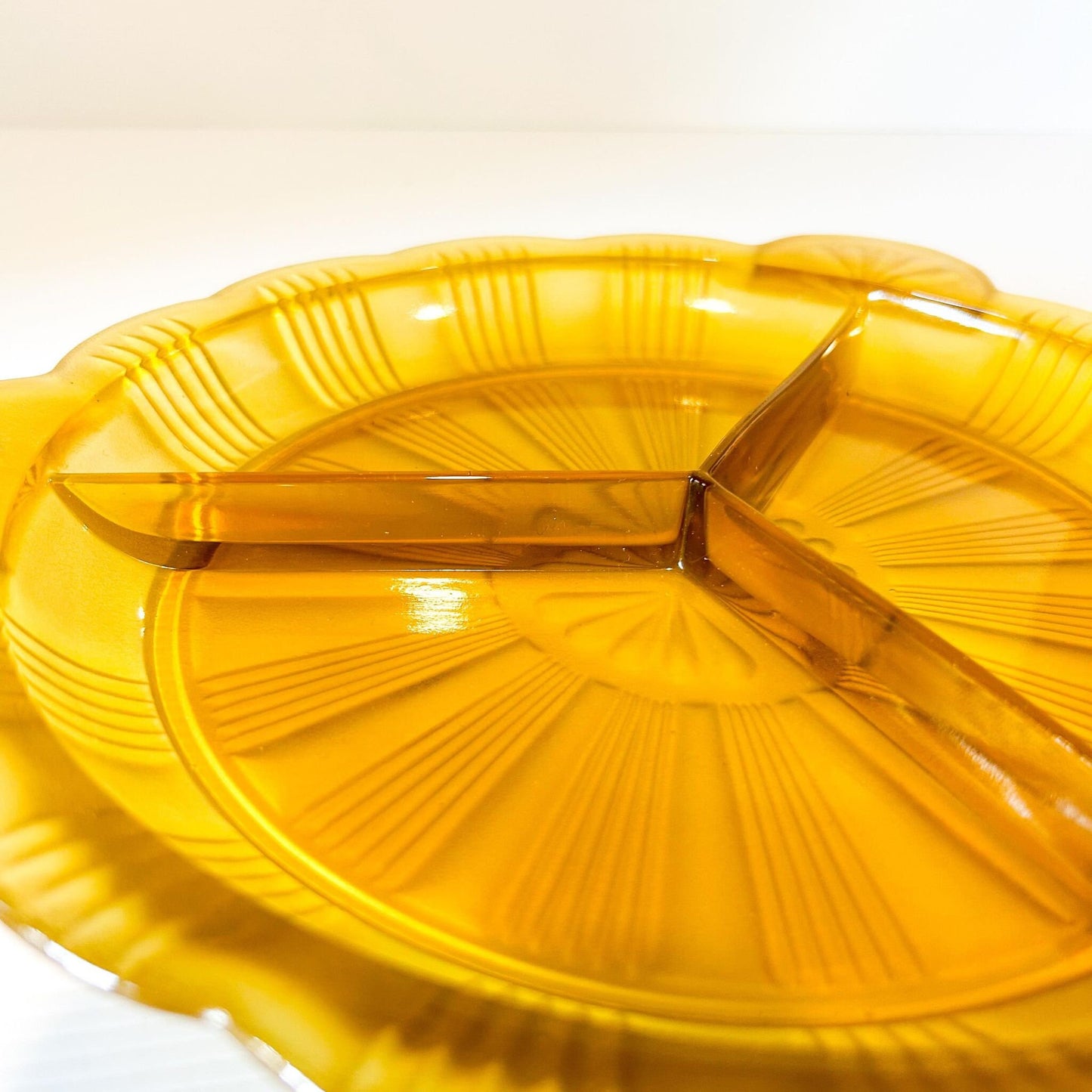 Vintage Amber Frosted Glass Divided Serving Dish