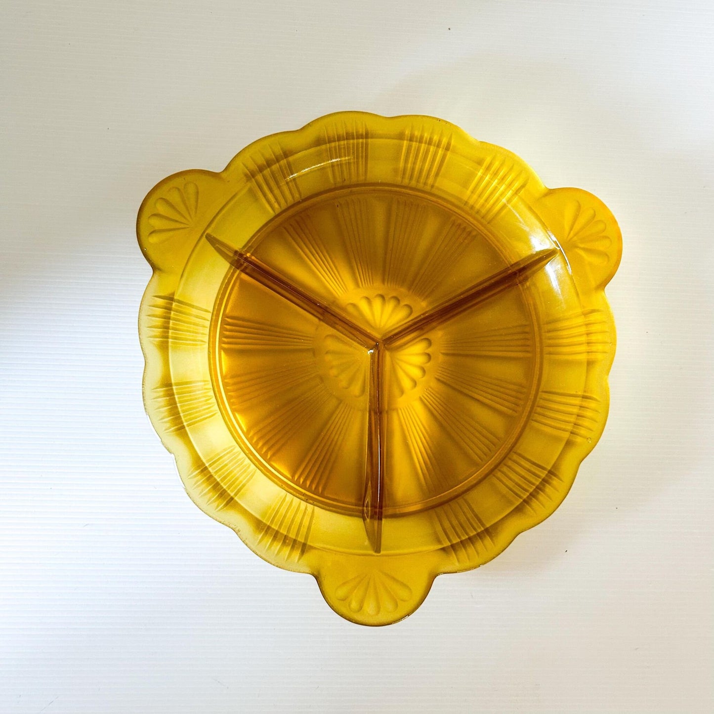 Vintage Amber Frosted Glass Divided Serving Dish