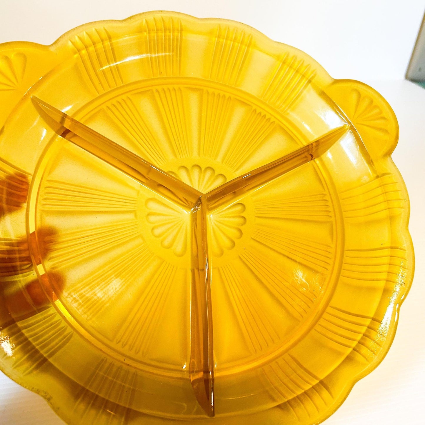 Vintage Amber Frosted Glass Divided Serving Dish