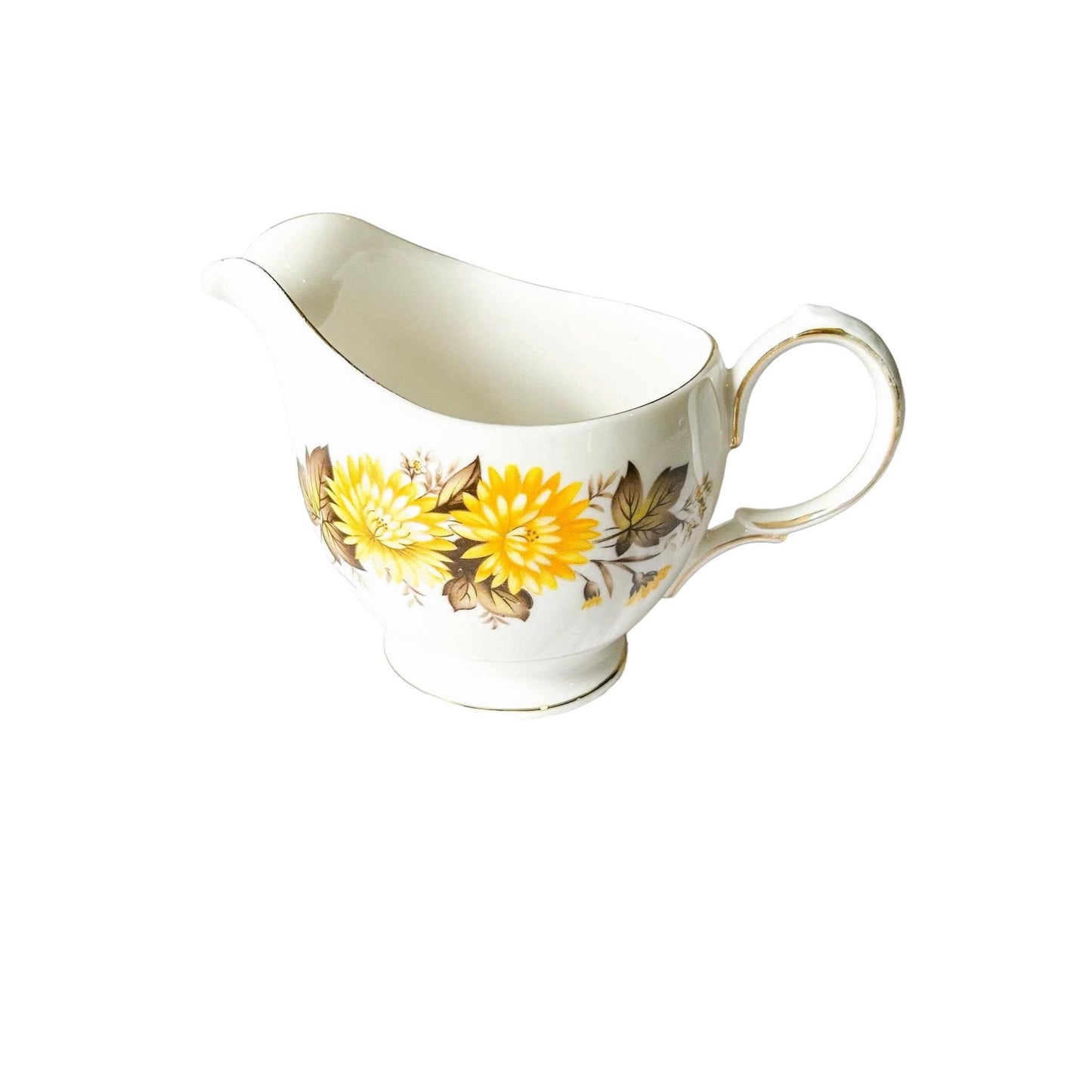 Vintage Queen Anne Bone China Creamer and Sugar Bowl Set: Yellow Chrysanthemums, England