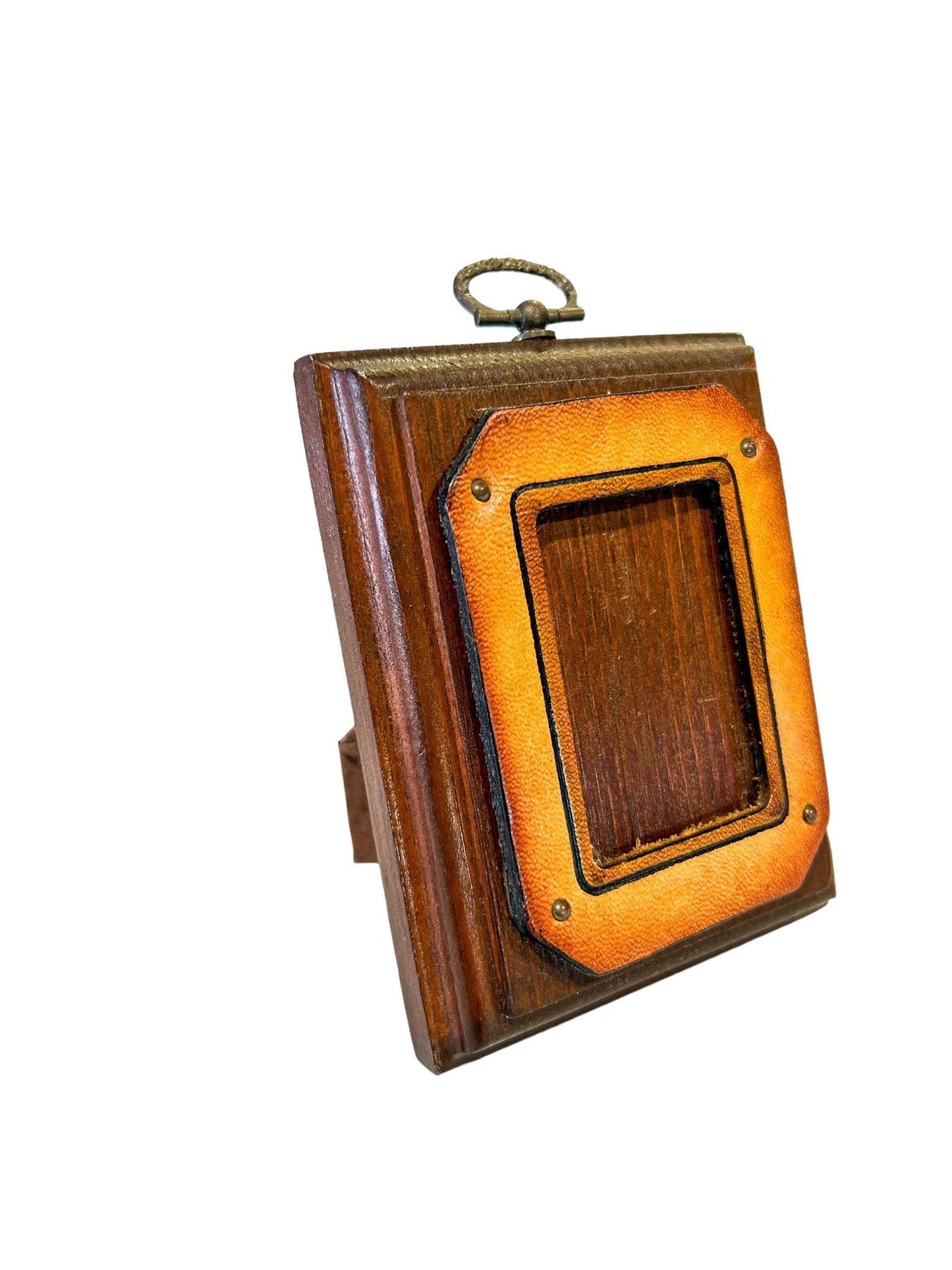 Handcrafted Wood & Leather Picture Frame, Rustic Wooden Photo Frame, Unique Home Decor.