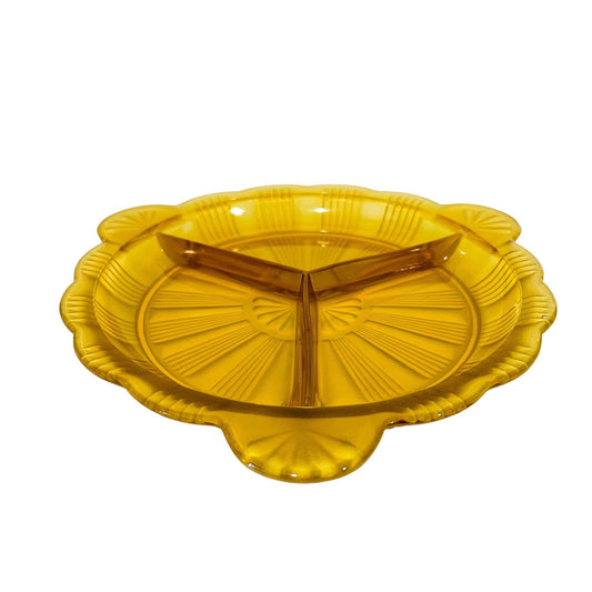 Vintage Amber Frosted Glass Divided Serving Dish