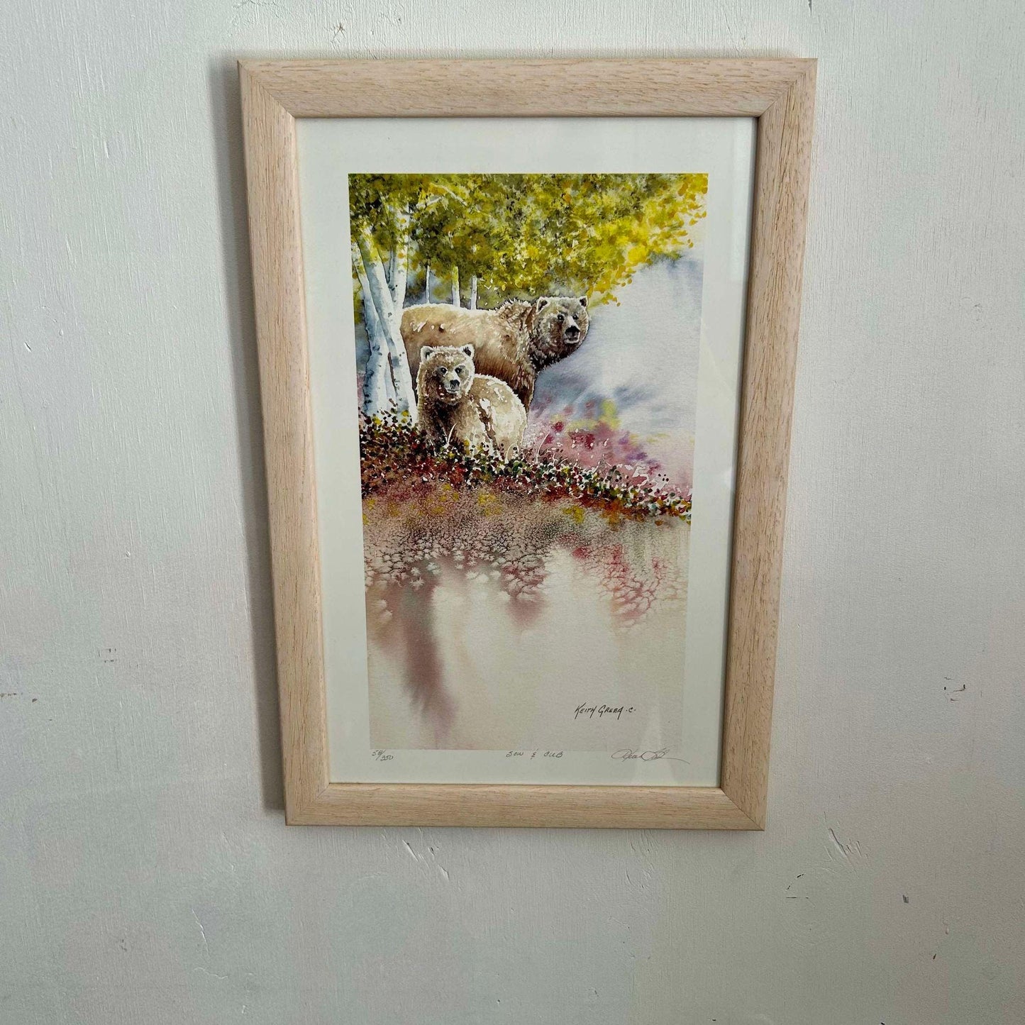 Bear Mother & Cub Watercolor Painting - Limited Edition Alaskan Landscape Art