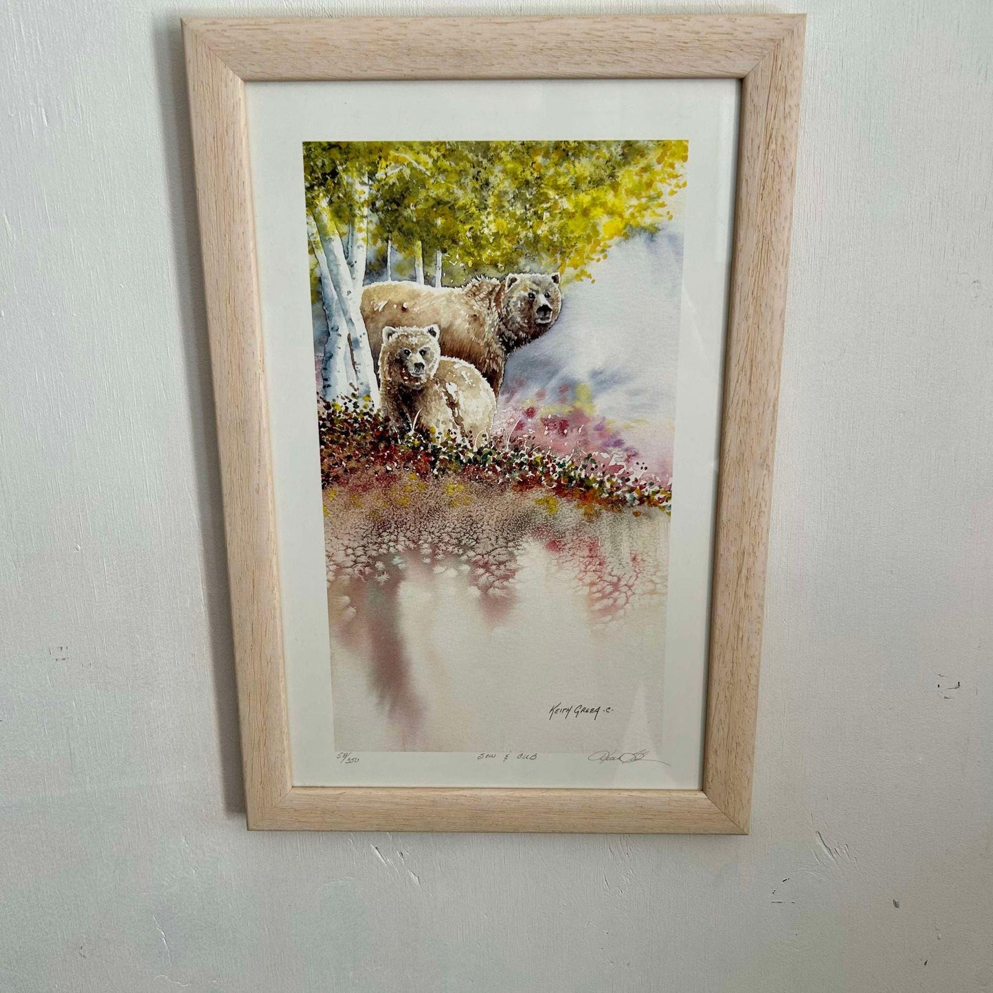 Bear Mother & Cub Watercolor Painting - Limited Edition Alaskan Landscape Art