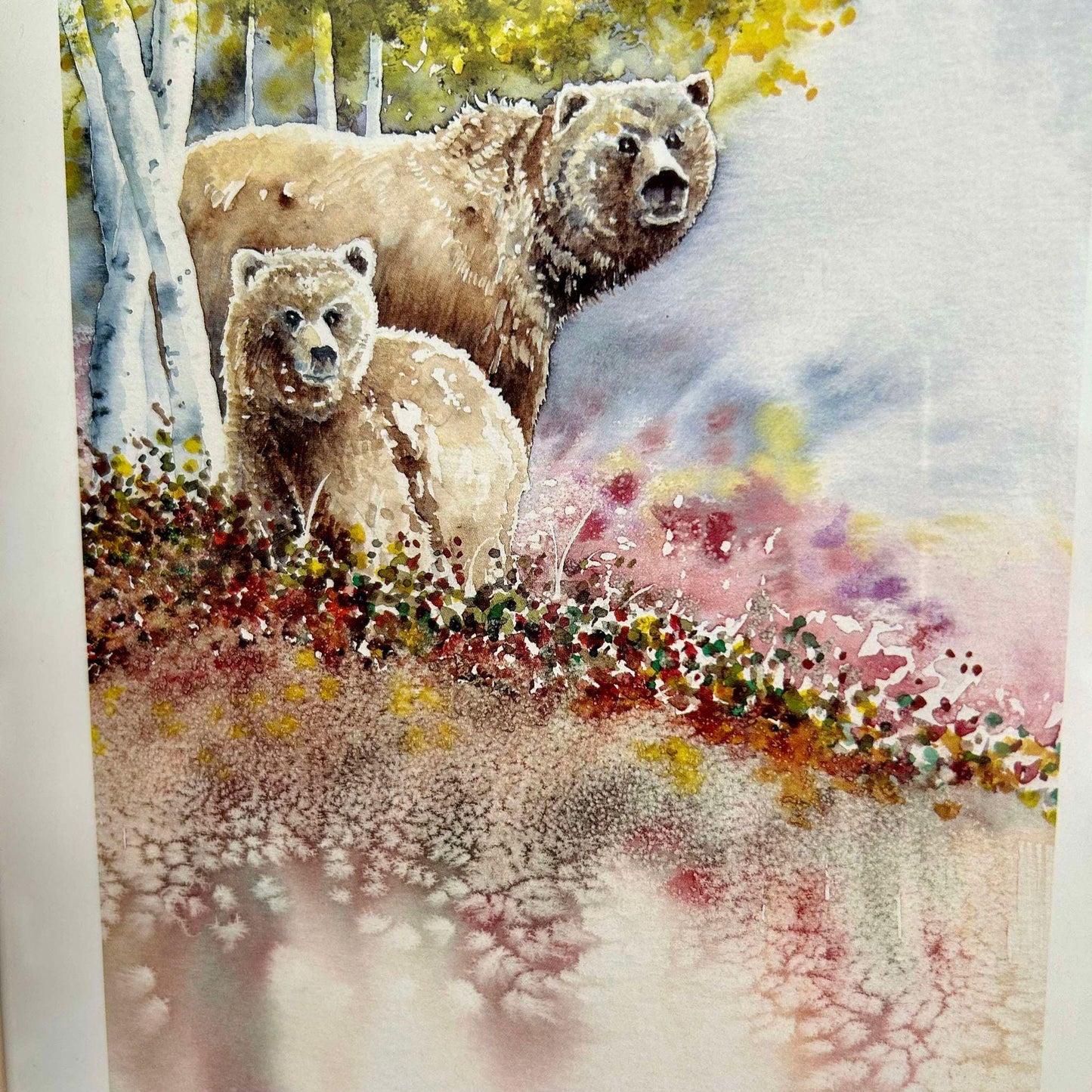 Bear Mother & Cub Watercolor Painting - Limited Edition Alaskan Landscape Art