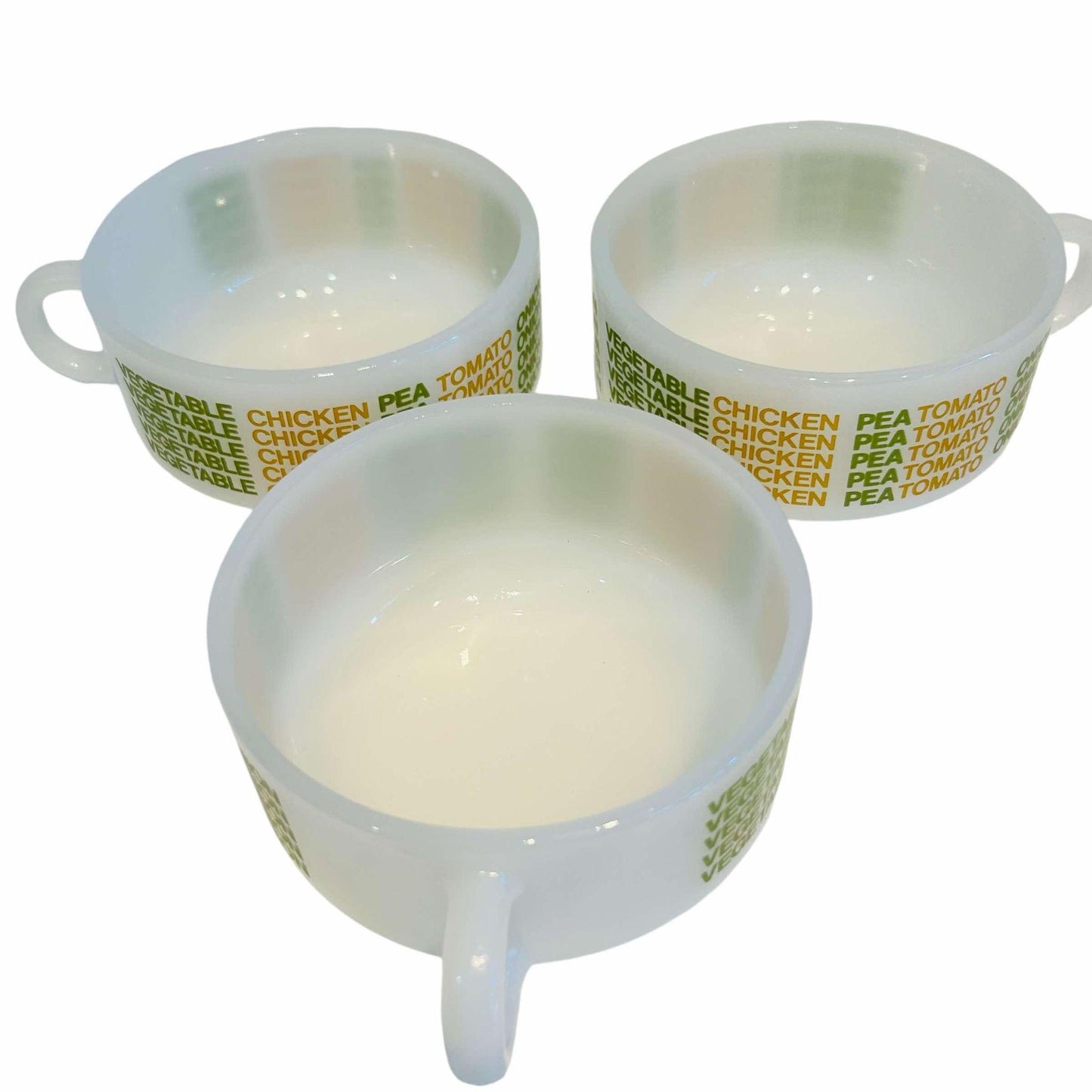Vintage Soup Mugs - Glasbake J2711 Milkglass, Retro Soup Bowls.