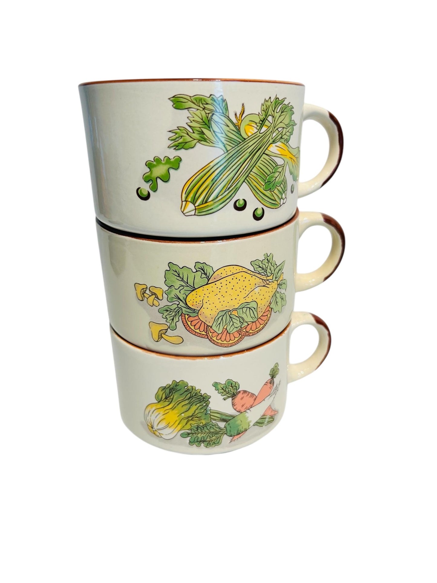 Vintage Esso Soup Mugs, 1970s Retro Vegetable Design