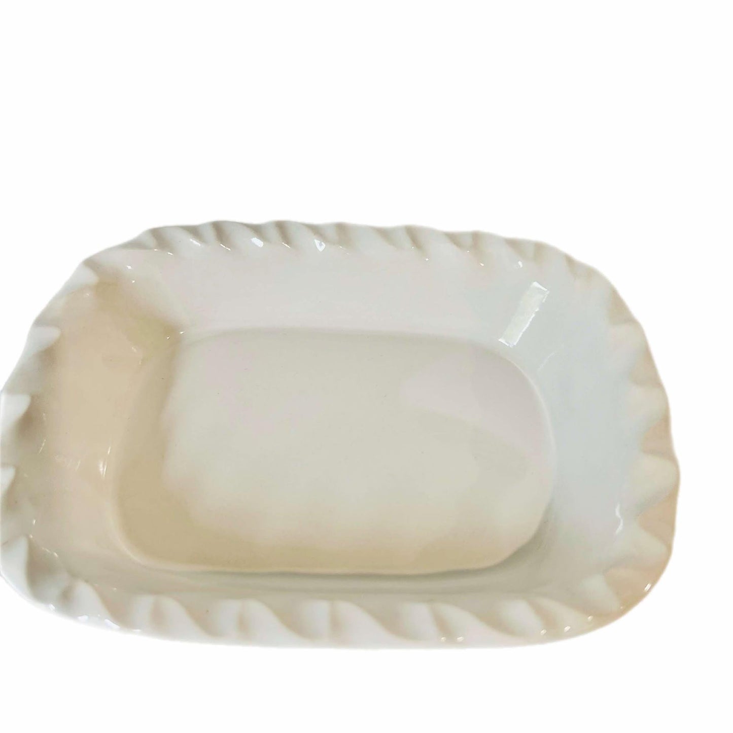Vintage White Pie Dish: Fluted Ribbed Rectangle, Made in Japan