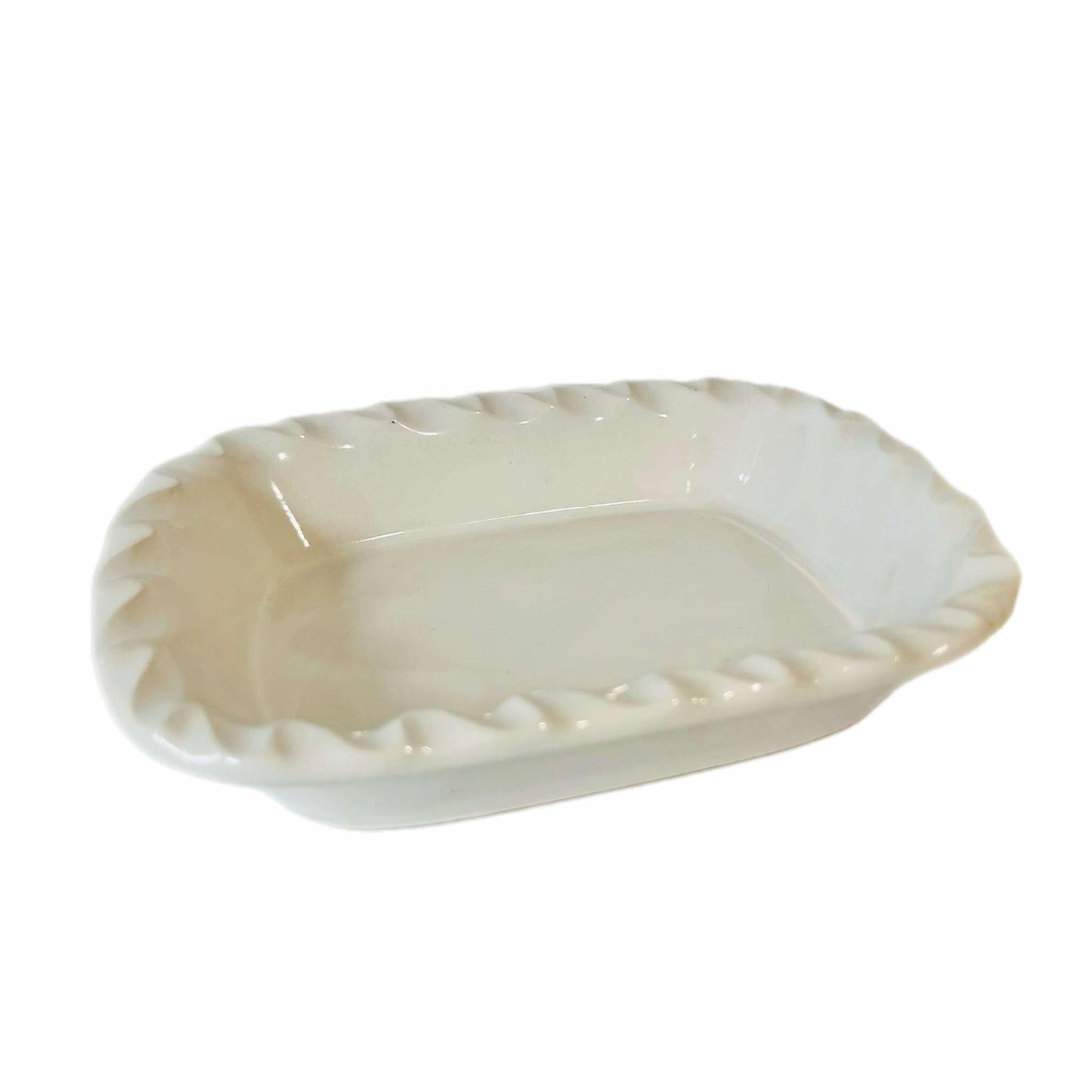Vintage White Pie Dish: Fluted Ribbed Rectangle, Made in Japan