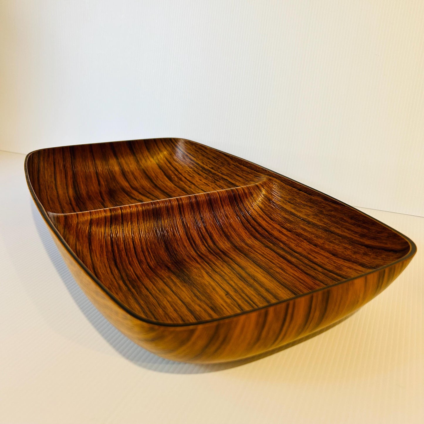 Mid-Century Modern Wooden Divided Tray by Caleppio, Retro Woodgrain Serving Dish, Vintage Entertaining Platter