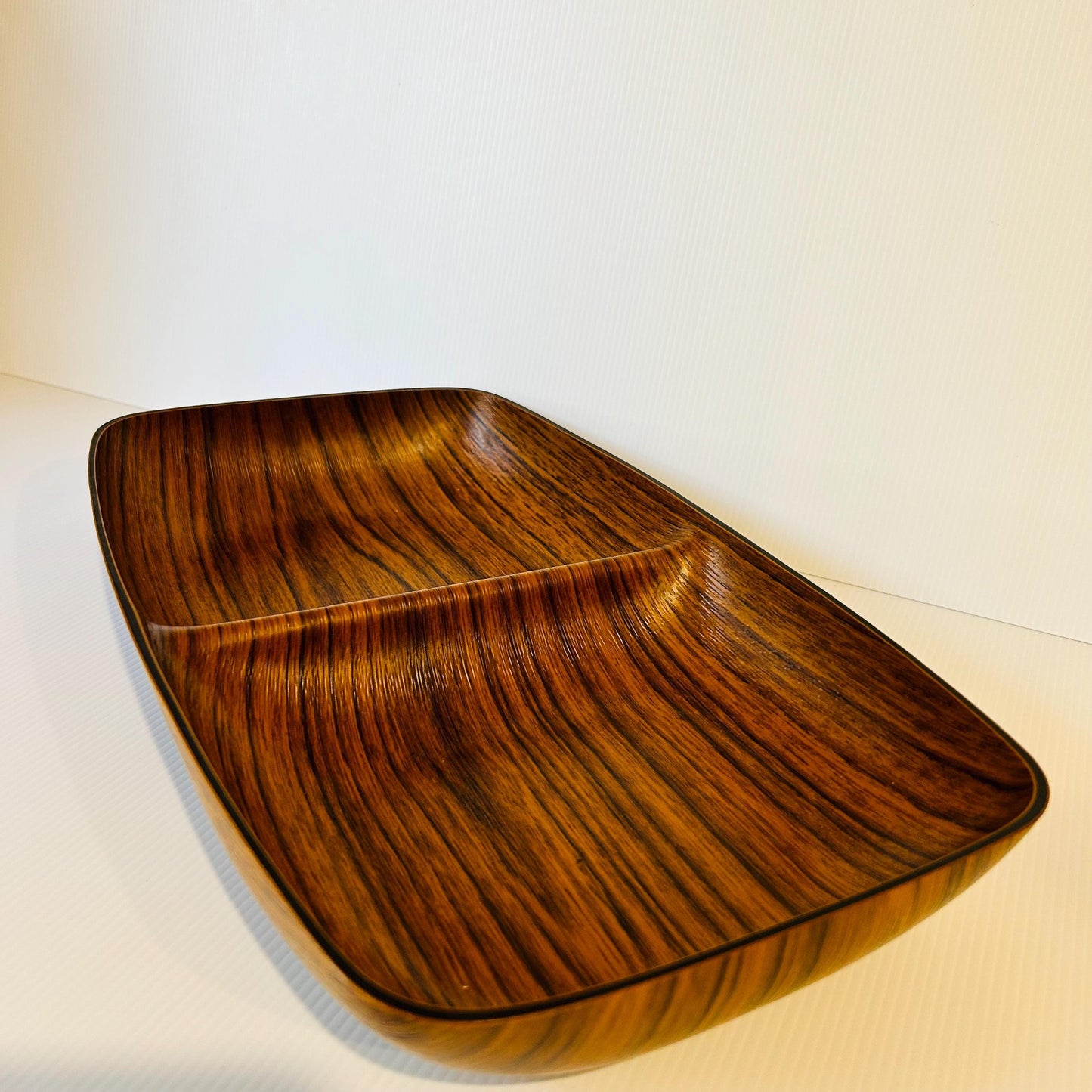 Mid-Century Modern Wooden Divided Tray by Caleppio, Retro Woodgrain Serving Dish, Vintage Entertaining Platter