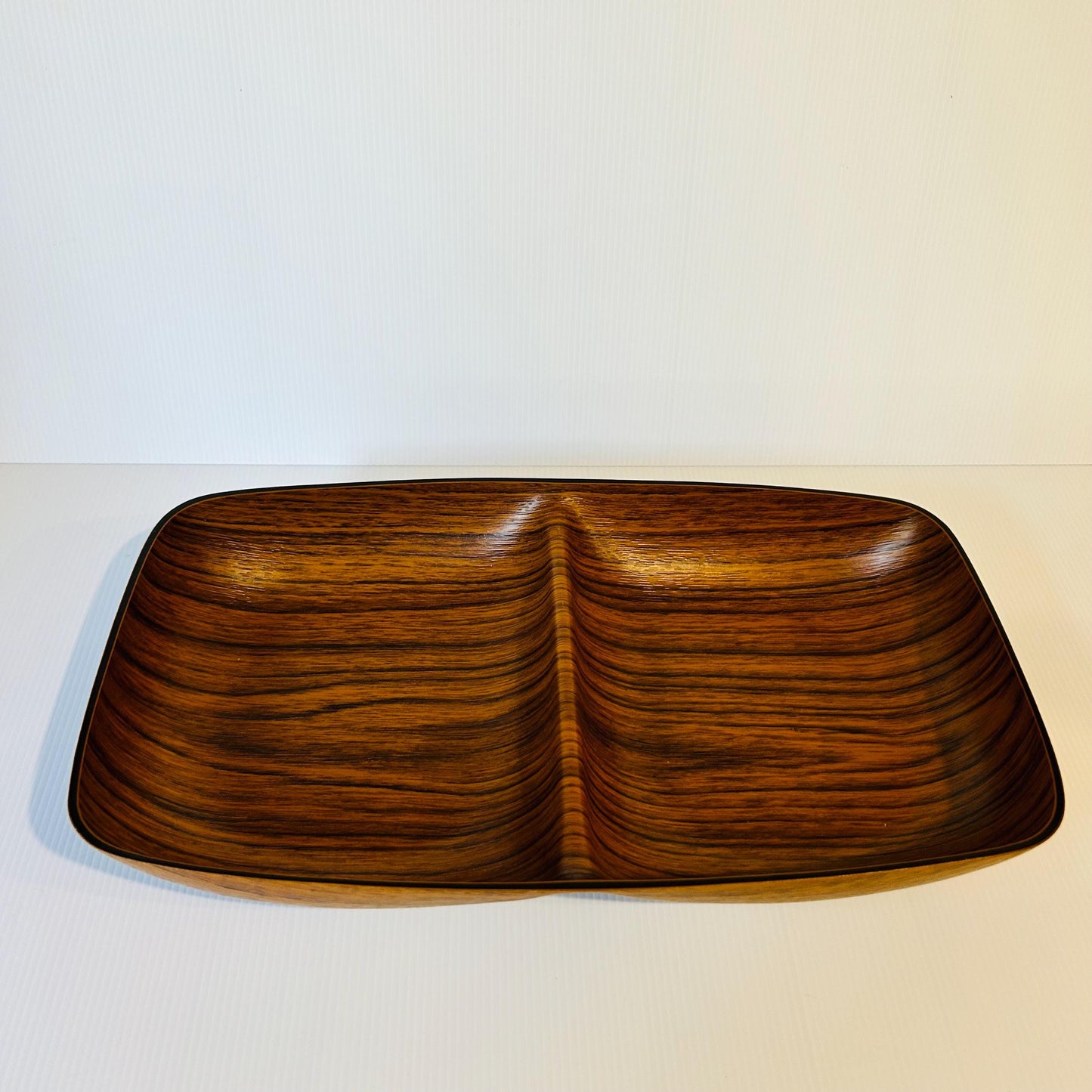 Mid-Century Modern Wooden Divided Tray by Caleppio, Retro Woodgrain Serving Dish, Vintage Entertaining Platter