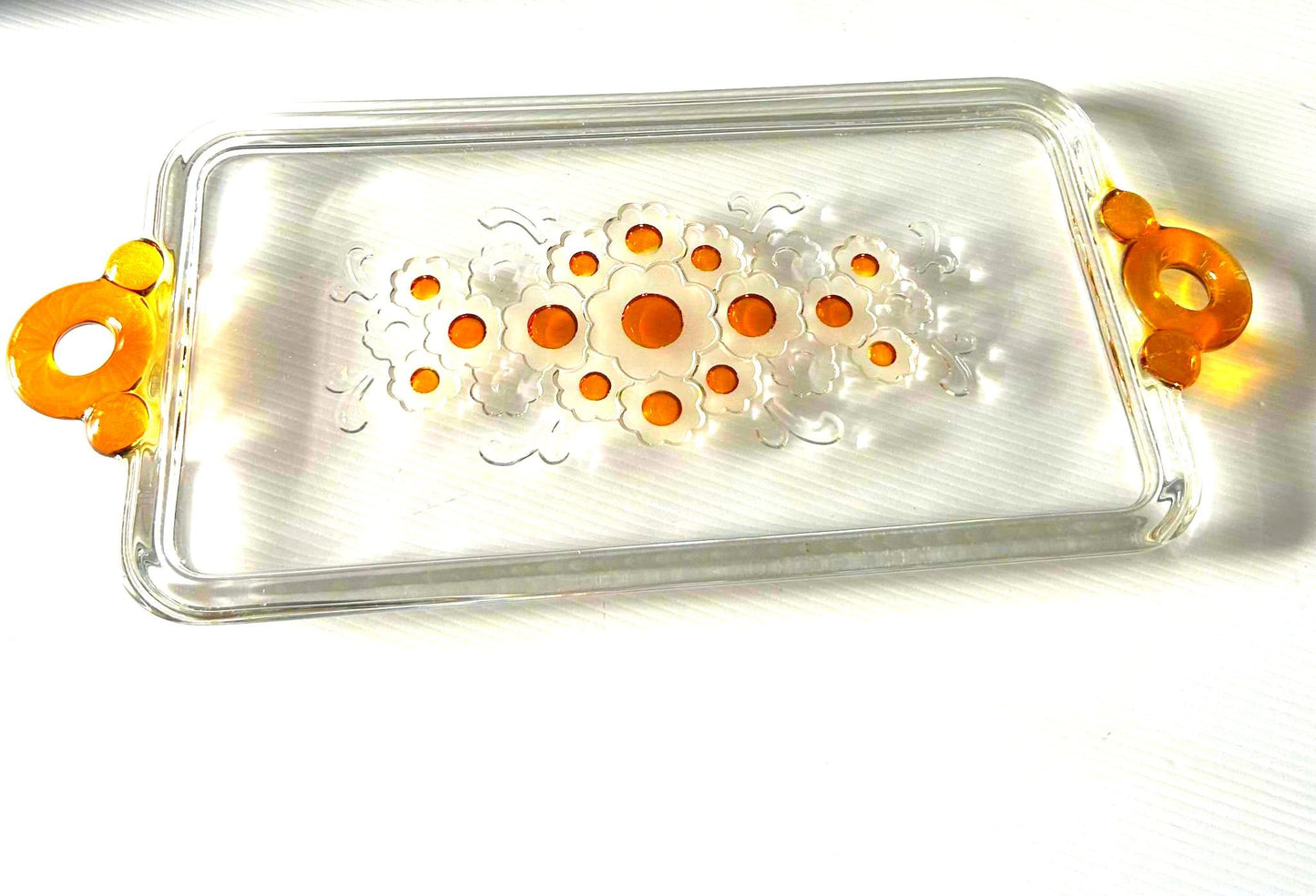 Vintage Walther Glass Serving Tray: Amber Floral Handblown Plate