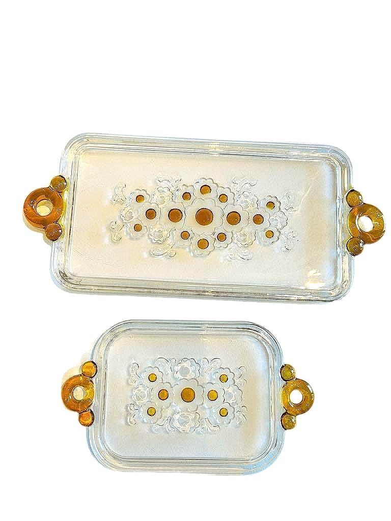 Vintage Walther Glass Serving Tray: Amber Floral Handblown Plate