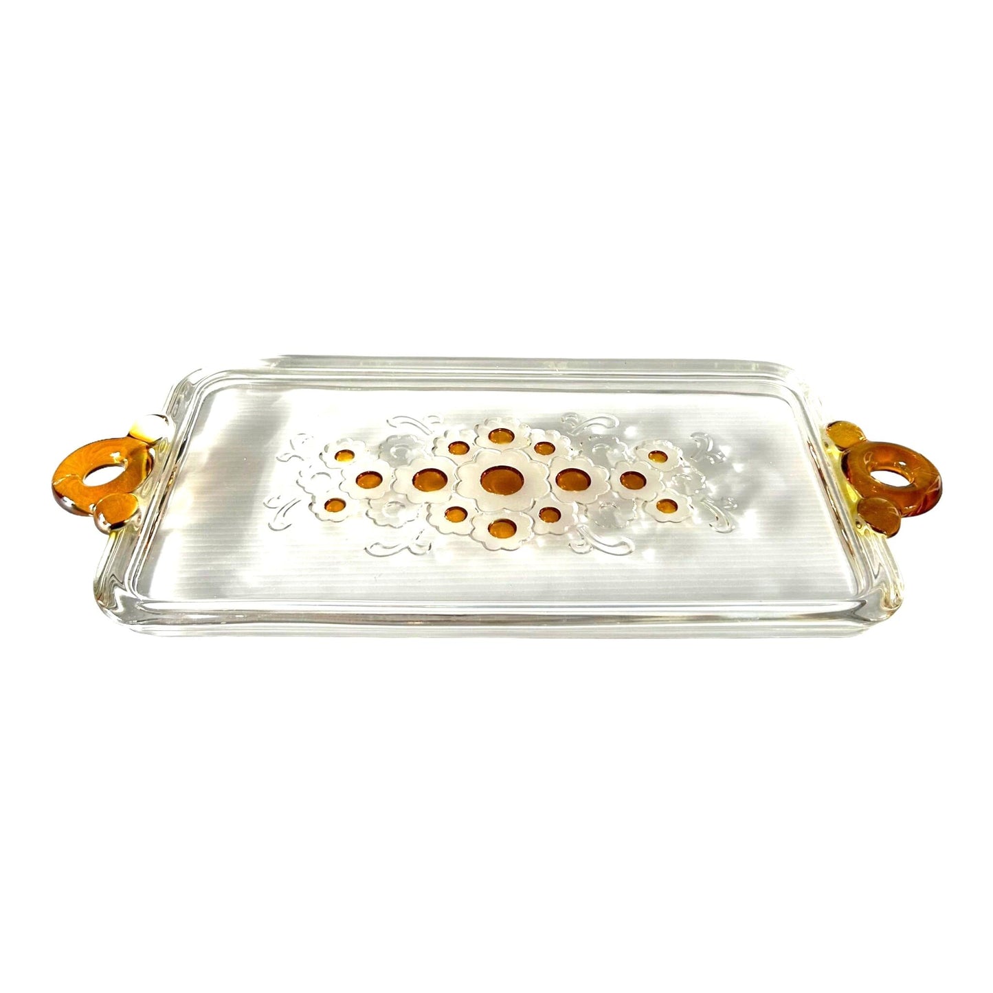 Vintage Walther Glass Serving Tray: Amber Floral Handblown Plate