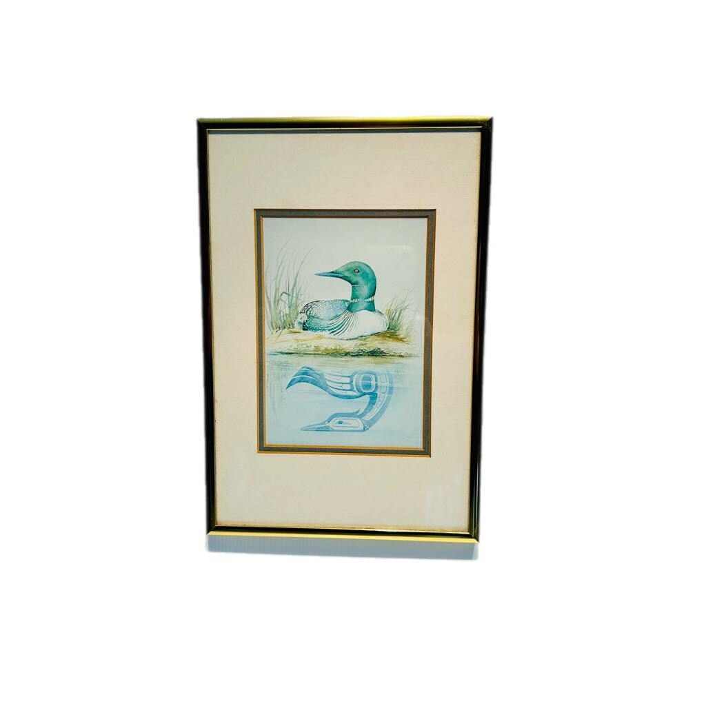 Vintage Loon Shadow Art Print: Gold Frame, Native American Folklore