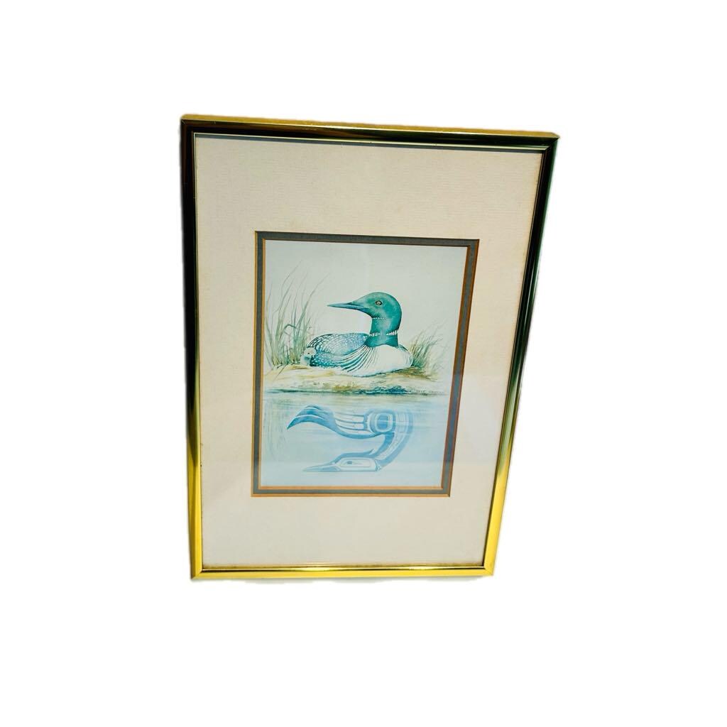 Vintage Loon Shadow Art Print: Gold Frame, Native American Folklore