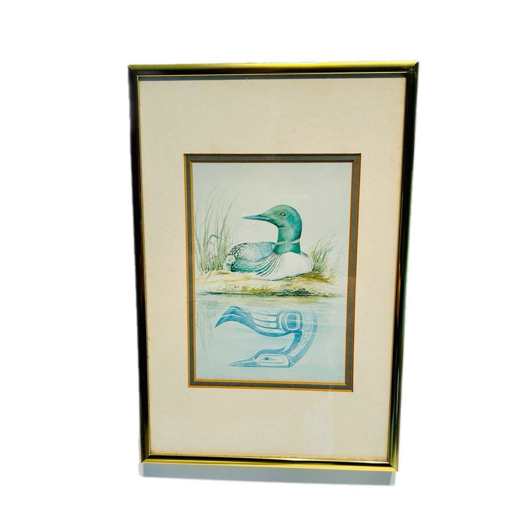 Vintage Loon Shadow Art Print: Gold Frame, Native American Folklore