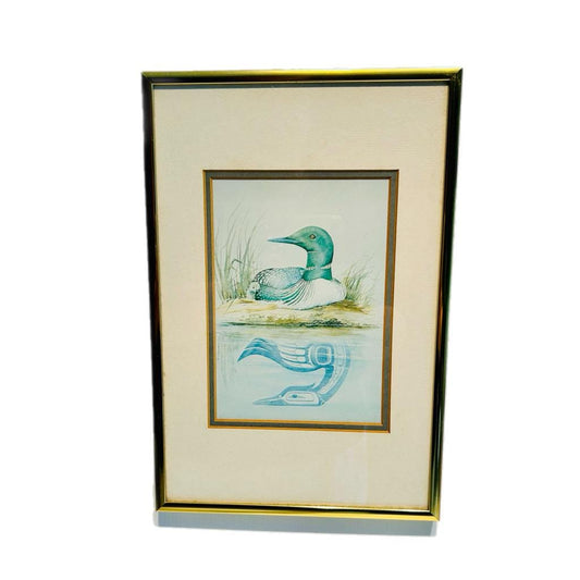 Vintage Loon Shadow Art Print: Gold Frame, Native American Folklore