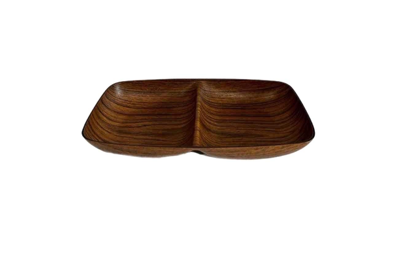 Mid-Century Modern Wooden Divided Tray by Caleppio, Retro Woodgrain Serving Dish, Vintage Entertaining Platter