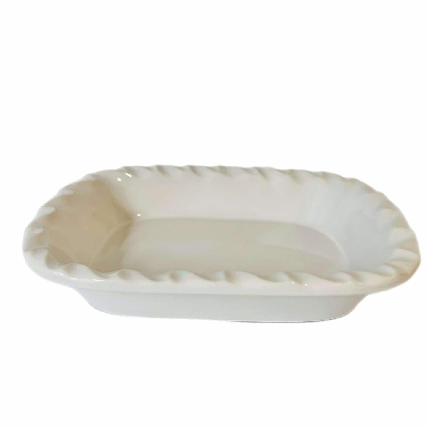 Vintage White Pie Dish: Fluted Ribbed Rectangle, Made in Japan