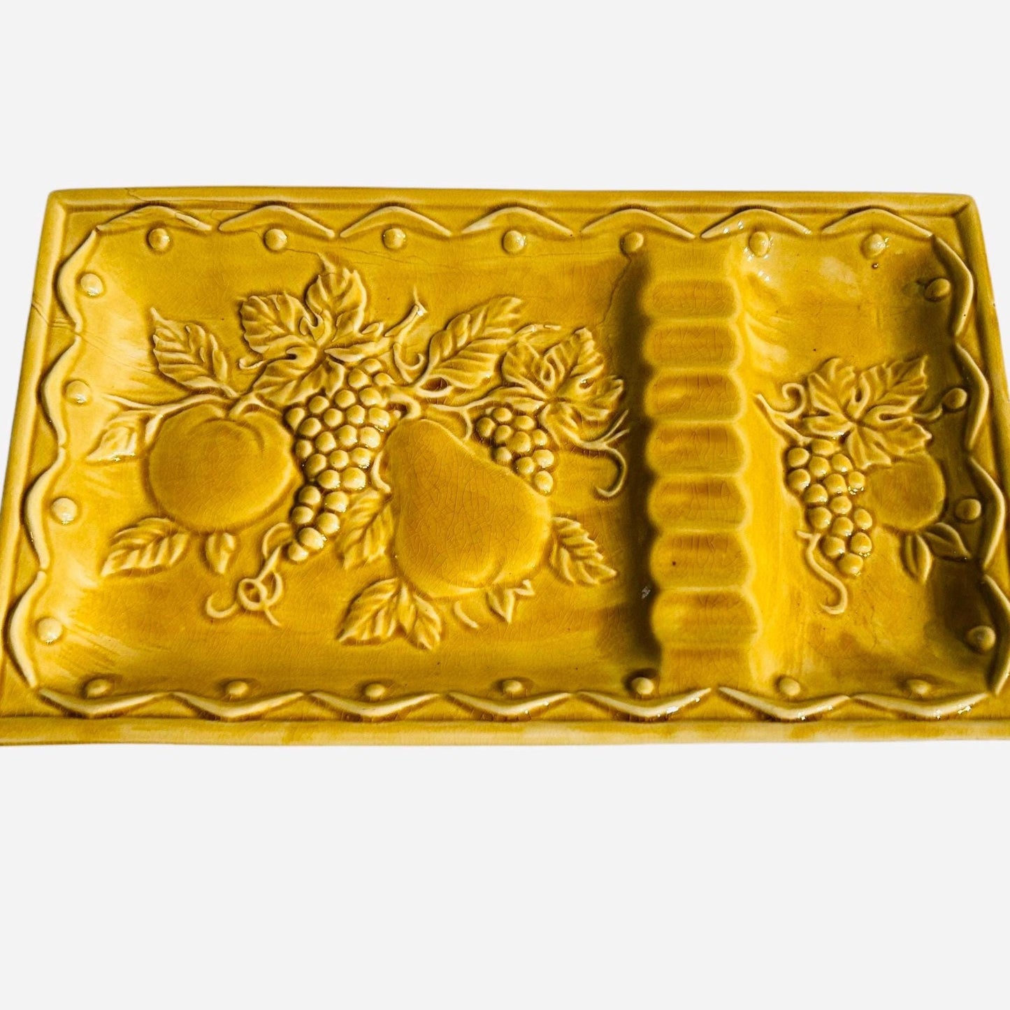 Vintage Ceramic Tray: Honey Golden Yellow MCM Fruit Design