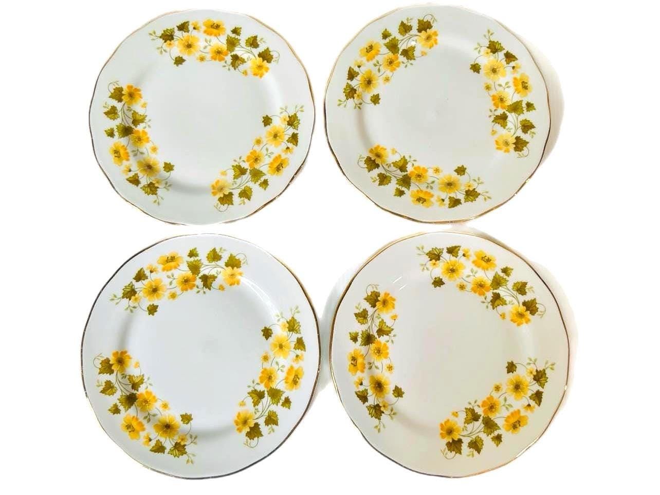 Vintage Queen Anne Bone China Side Plates: Floral 1950s England, Set of 4