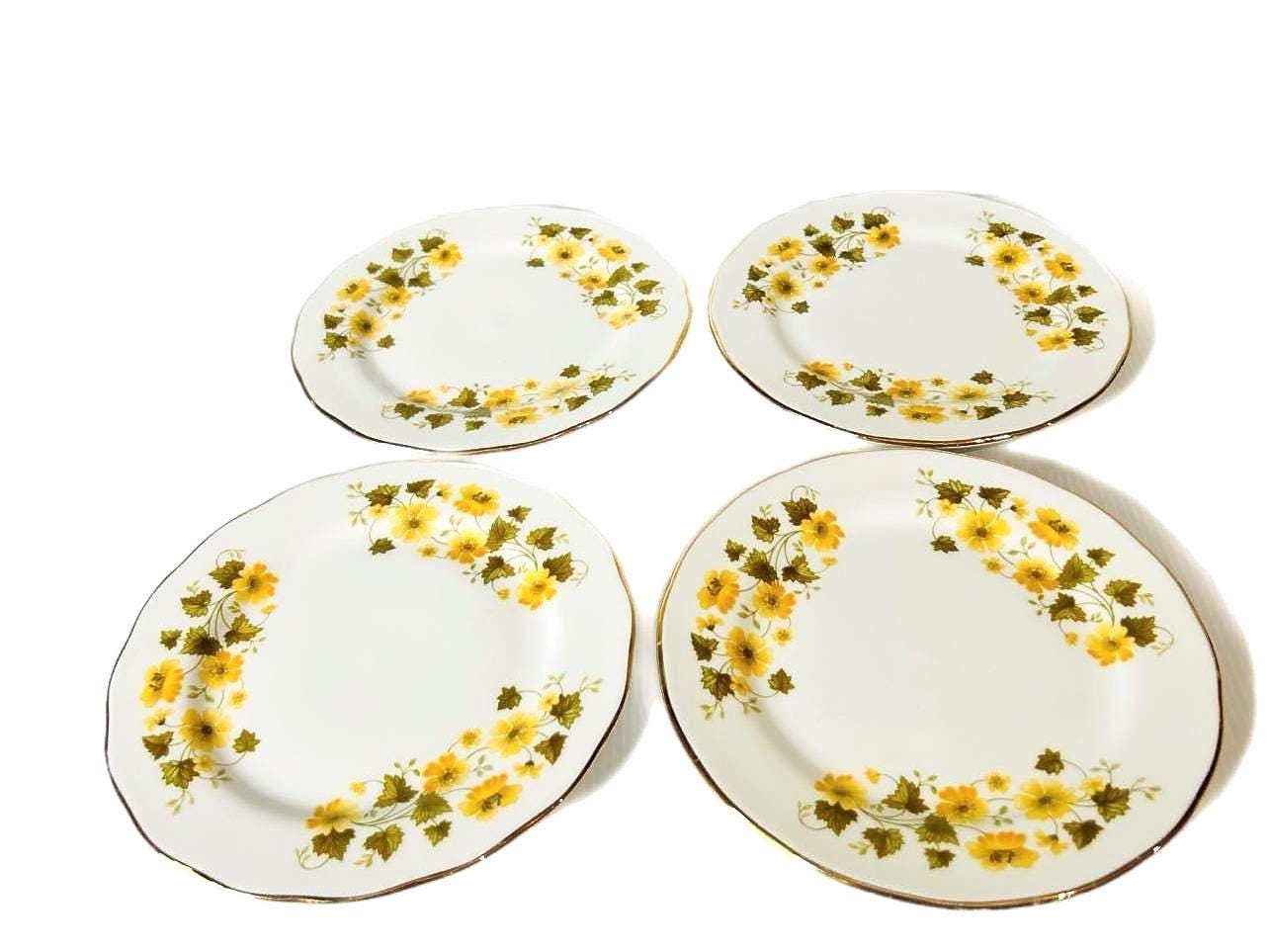 Vintage Queen Anne Bone China Side Plates: Floral 1950s England, Set of 4
