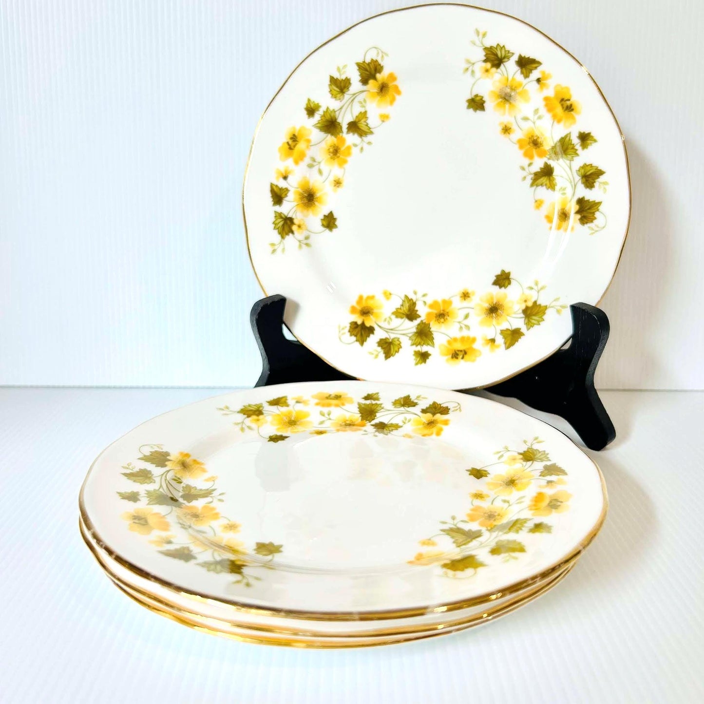 Vintage Queen Anne Bone China Side Plates: Floral 1950s England, Set of 4