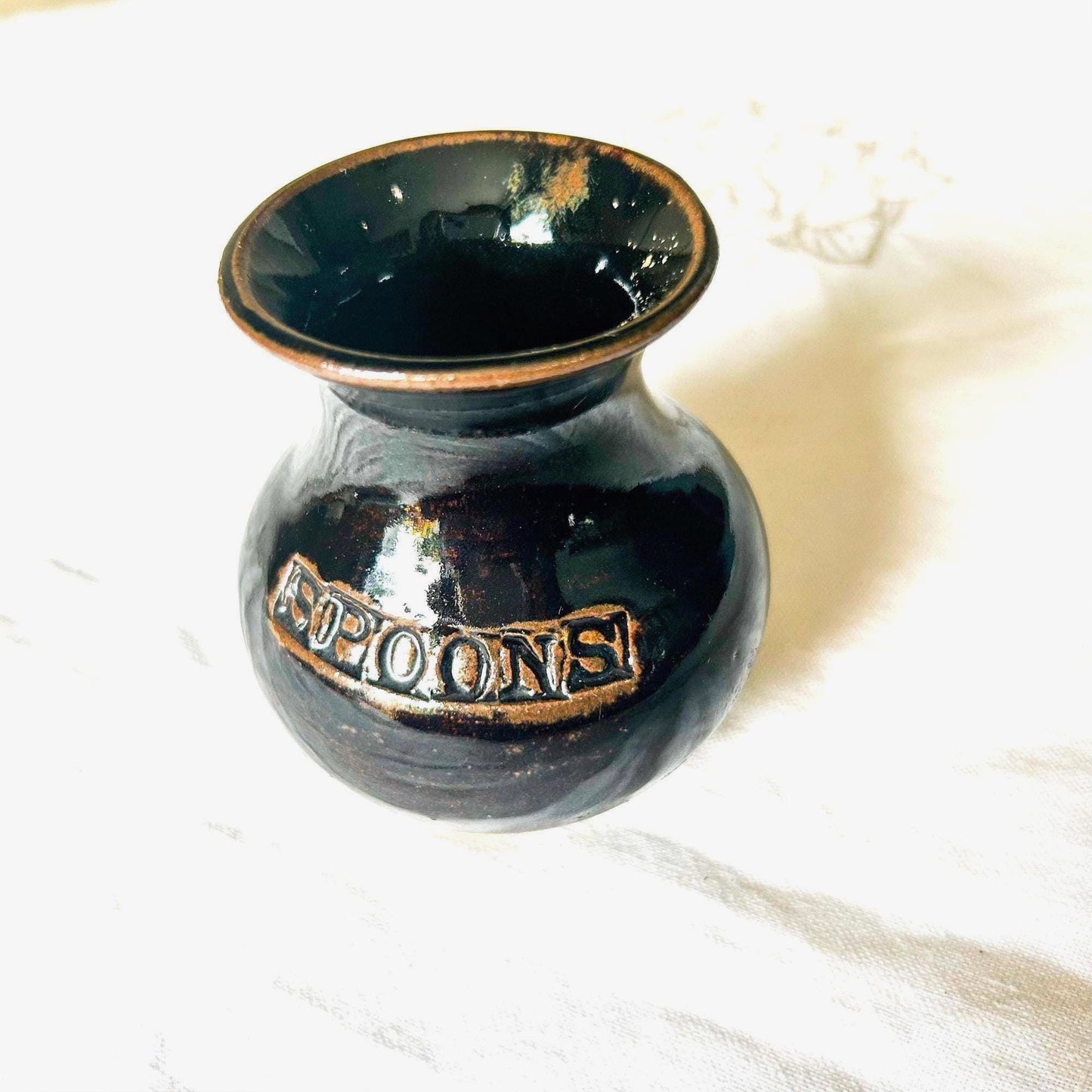 Studio Pottery Spoon Holder: Kitchen Decor Jar