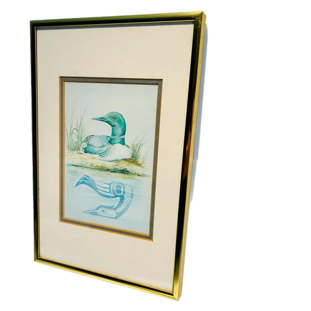 Vintage Loon Shadow Art Print: Gold Frame, Native American Folklore