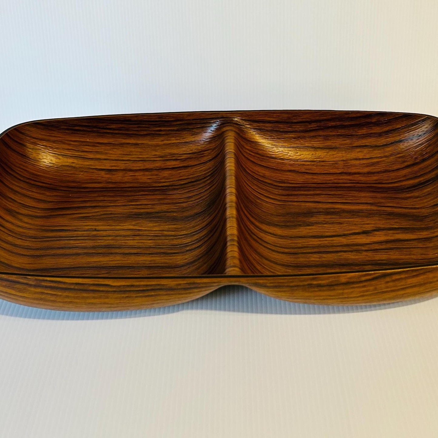 Mid-Century Modern Wooden Divided Tray by Caleppio, Retro Woodgrain Serving Dish, Vintage Entertaining Platter
