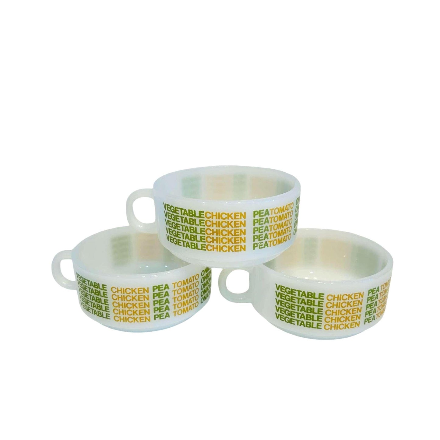 Vintage Soup Mugs - Glasbake J2711 Milkglass, Retro Soup Bowls.