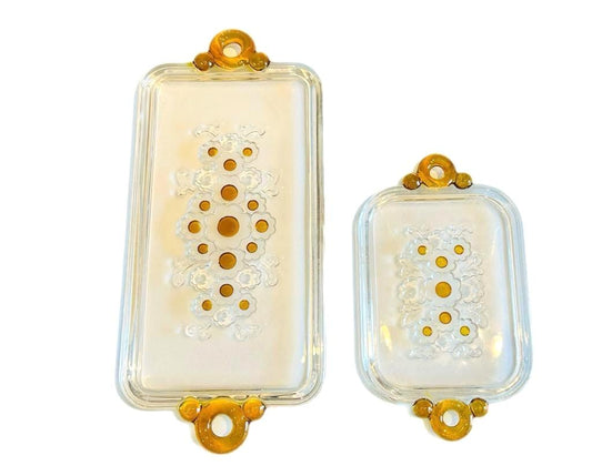 Vintage Walther Glass Serving Tray: Amber Floral Handblown Plate