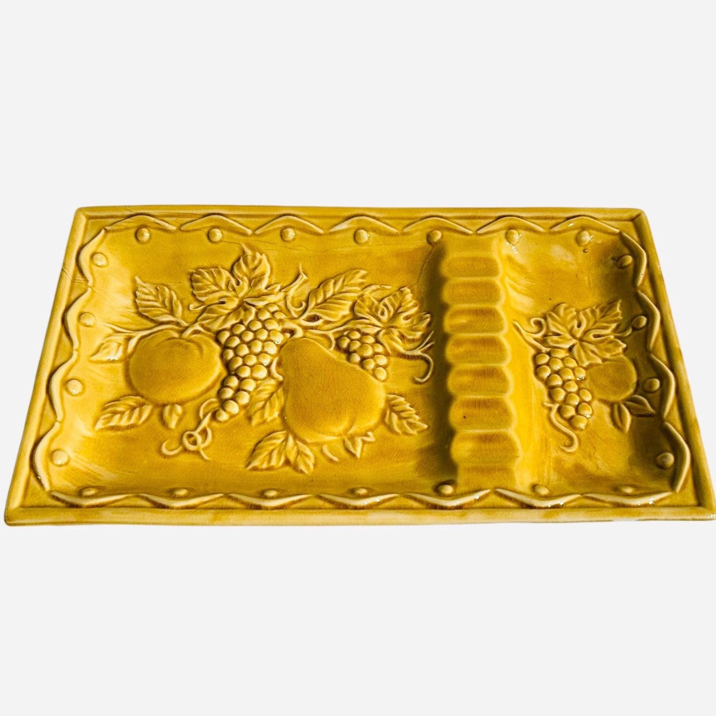 Vintage Ceramic Tray: Honey Golden Yellow MCM Fruit Design