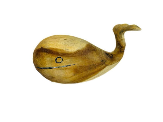 Wooden Whale Decor – Coastal-Style Timber Ornament, Sanded & Wax-Finished, Nautical Home Decor.