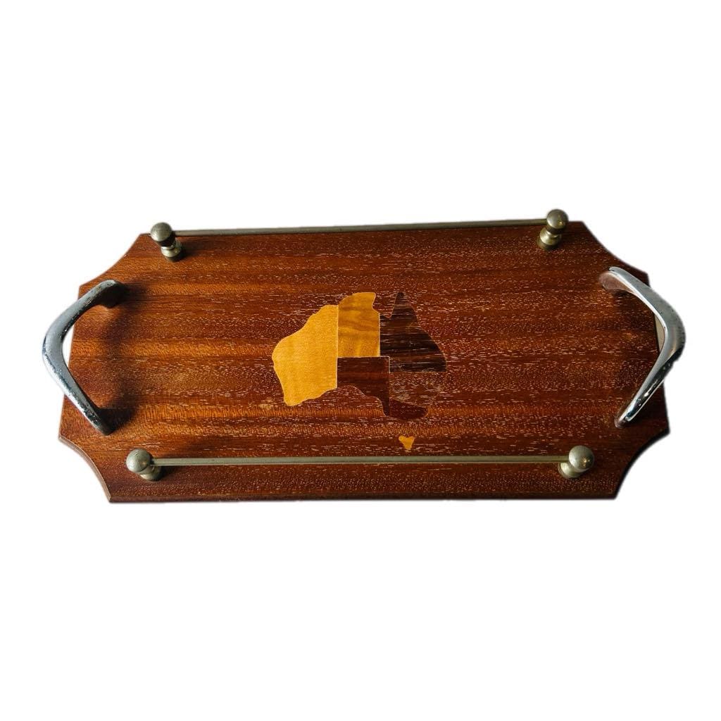 Mid-Century Wooden Tray by Australian Mulga – Vintage Inlaid Map Design, 35x17 cm – Melbourne Made