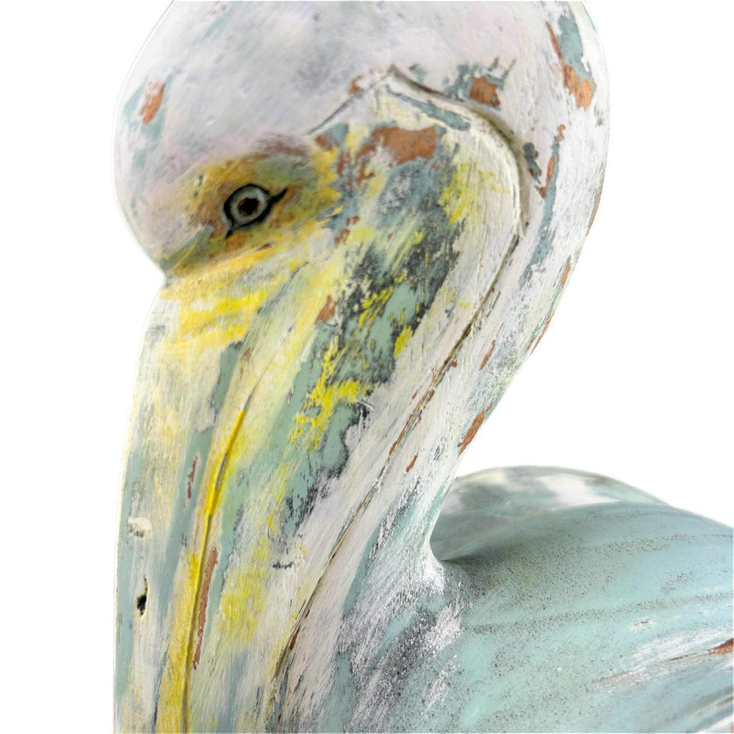 Wooden Pelican Sculpture – Rustic Coastal Decor with Artistic Finish. Hand painted Art Decor.