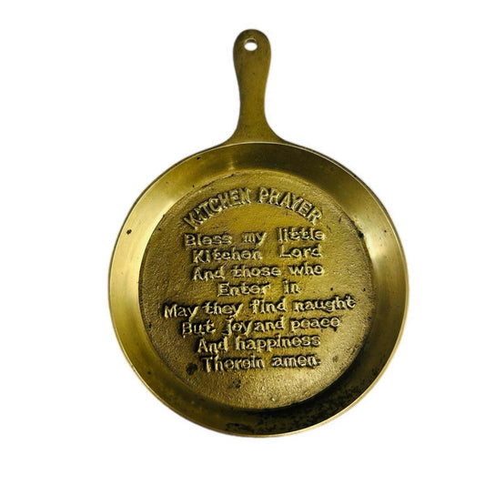 Vintage Brass Wall Hanging Frying Pan – “Kitchen Prayer” – 16.5 cm – Rustic Country Kitchen Decor