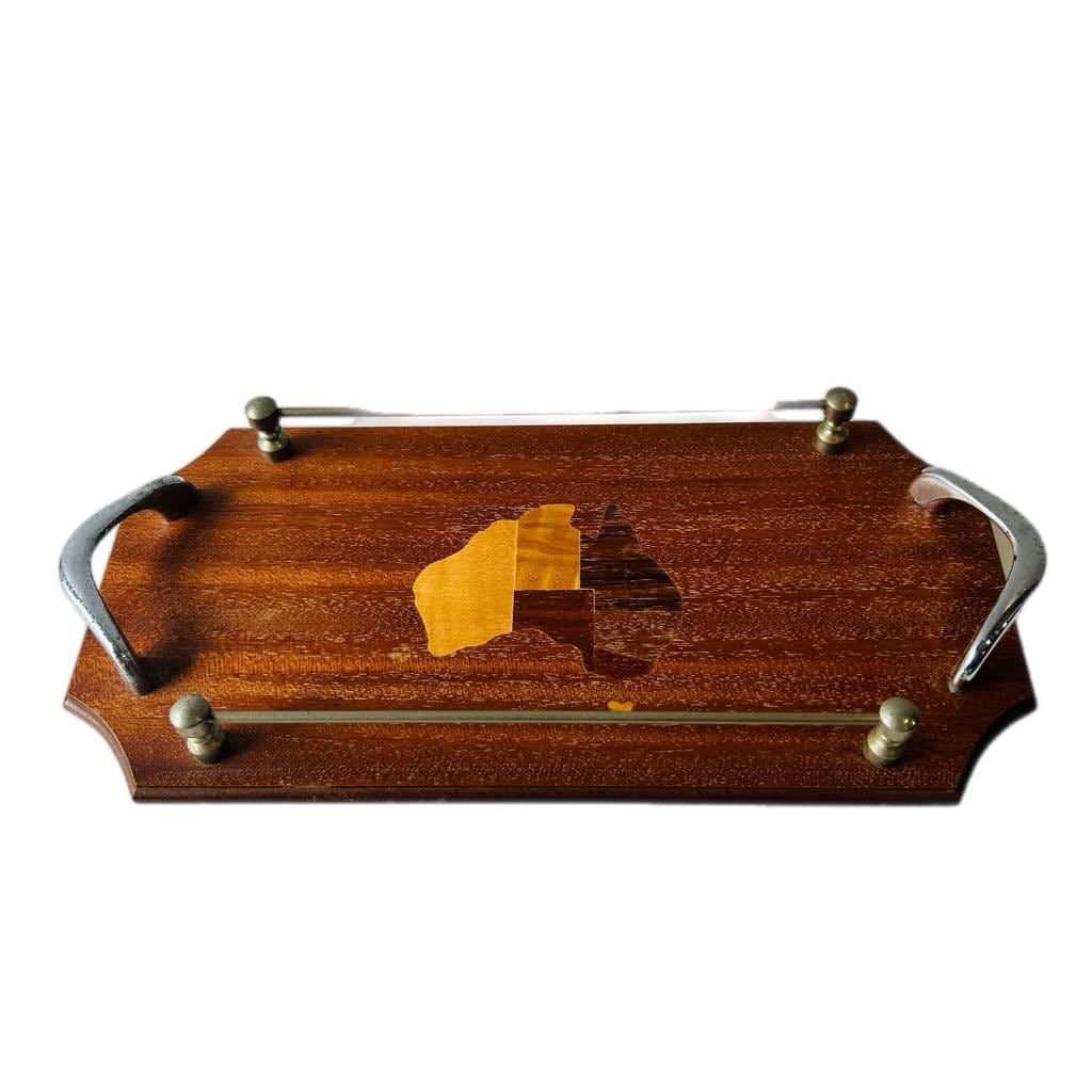Mid-Century Wooden Tray by Australian Mulga – Vintage Inlaid Map Design, 35x17 cm – Melbourne Made