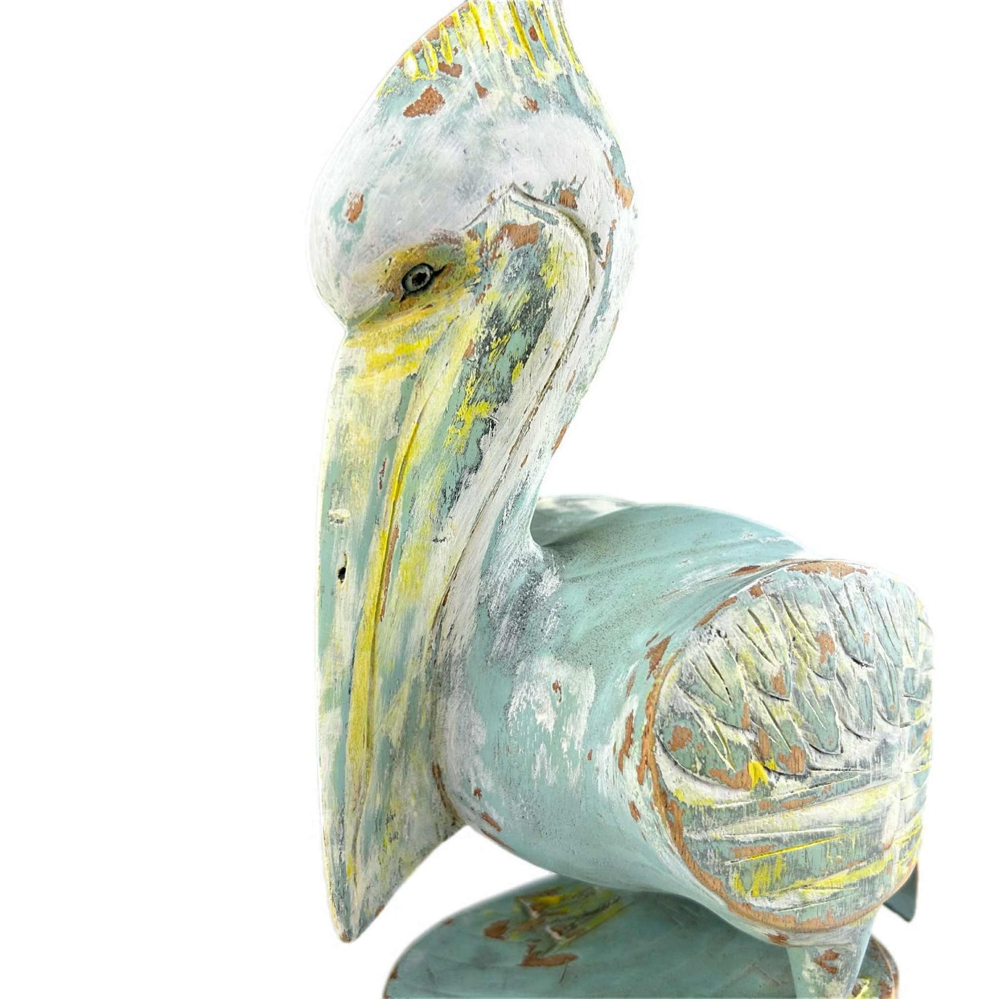 Wooden Pelican Sculpture – Rustic Coastal Decor with Artistic Finish. Hand painted Art Decor.