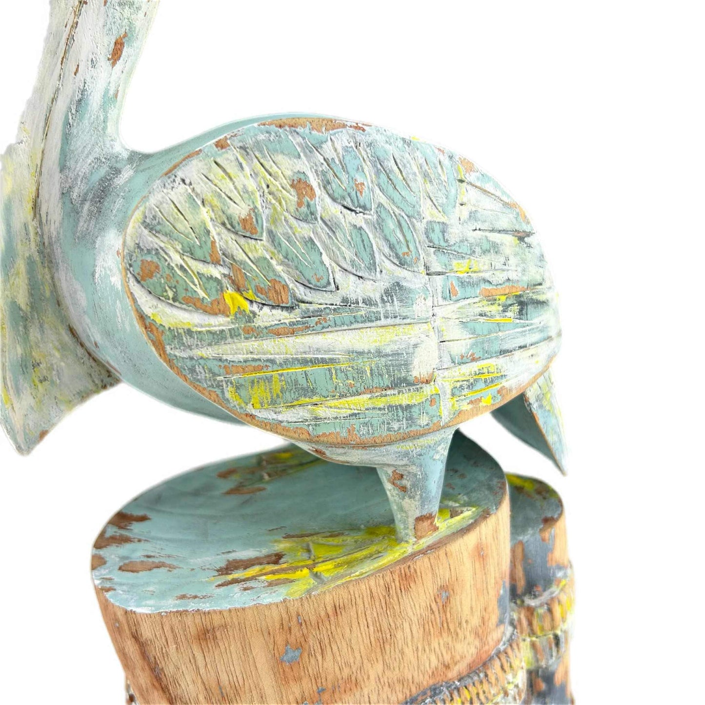 Wooden Pelican Sculpture – Rustic Coastal Decor with Artistic Finish. Hand painted Art Decor.